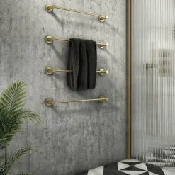 Arezzo 4-Bar Industrial Style Brushed Brass Round Towel Rail -Bathroom Furniture Store 4xisbbtb d1