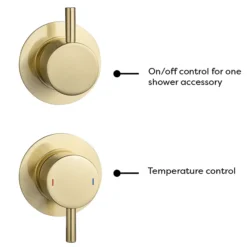 Arezzo Brushed Brass Concealed Individual Stop Tap + Thermostatic Control Valve With Wall Mounted Shower Head