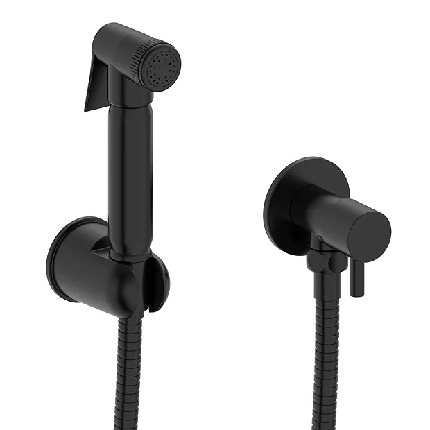 Arezzo Round Douche Shower Spray Kit With Shut-Off Valve Matt Black 1 Arezzo Round Douche Shower Spray Kit With Shut-Off Valve Matt Black