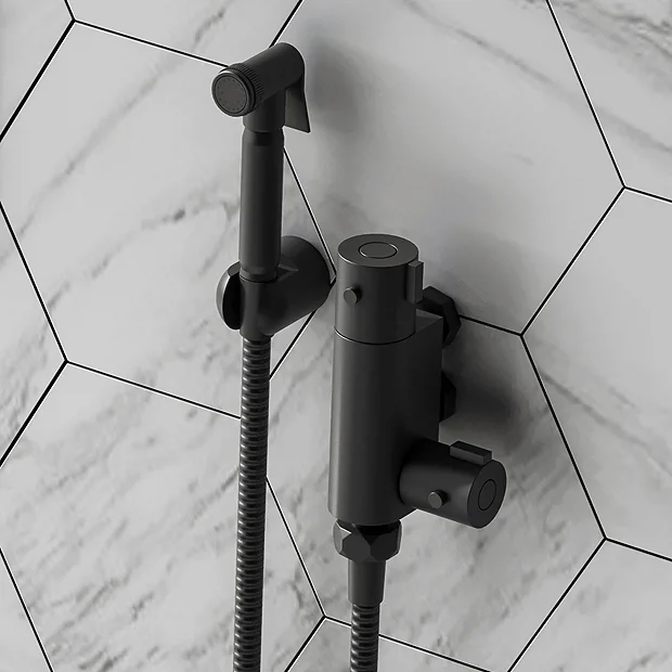 Arezzo Round Douche Thermostatic Bar Valve With Shower Spray Kit Matt Black 2 Arezzo Round Douche Thermostatic Bar Valve With Shower Spray Kit Matt Black - Image 2