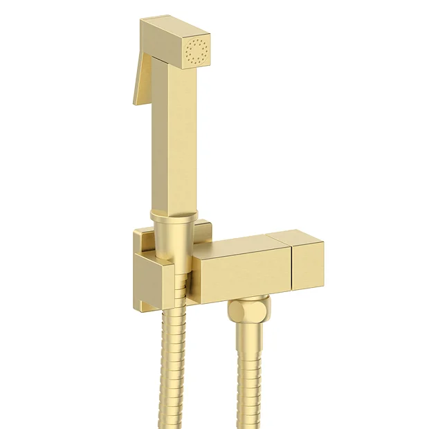 Arezzo Square Douche Shower Spray Kit With Bar Shut-Off Valve And Hose Brushed Brass 1 Arezzo Square Douche Shower Spray Kit With Bar Shut-Off Valve And Hose Brushed Brass
