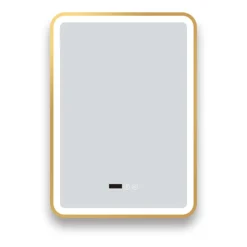 Arezzo Brushed Brass 500 X 700mm Rectangular LED Illuminated Anti-Fog Bathroom Mirror With Time Display -Bathroom Furniture Store arzim01bb d2