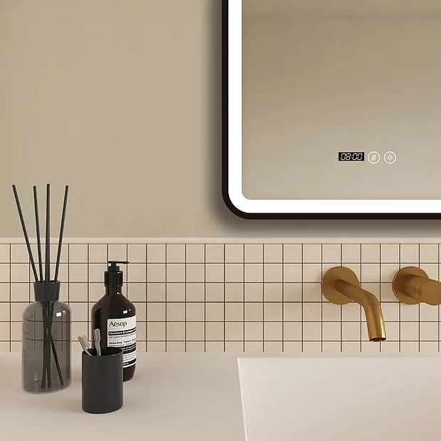 Arezzo Matt Black 500 X 700mm Rectangular LED Illuminated Anti-Fog Bathroom Mirror With Time Display 4 Arezzo Matt Black 500 X 700mm Rectangular LED Illuminated Anti-Fog Bathroom Mirror With Time Display - Image 4