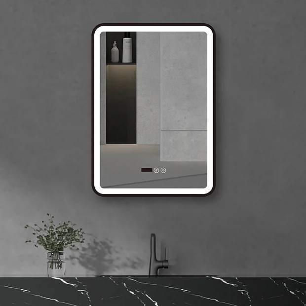 Arezzo Matt Black 500 X 700mm Rectangular LED Illuminated Anti-Fog Bathroom Mirror With Time Display 2 Arezzo Matt Black 500 X 700mm Rectangular LED Illuminated Anti-Fog Bathroom Mirror With Time Display - Image 2
