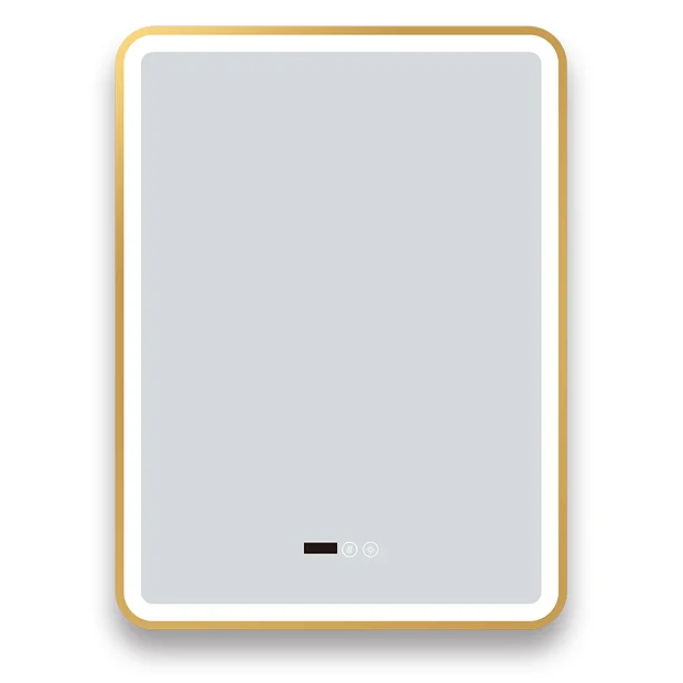 Arezzo Brushed Brass 600 X 800mm Rectangular LED Illuminated Anti-Fog Bathroom Mirror With Time Display 4 Arezzo Brushed Brass 600 X 800mm Rectangular LED Illuminated Anti-Fog Bathroom Mirror With Time Display - Image 4