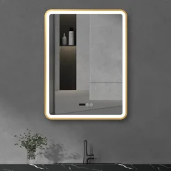 Arezzo Brushed Brass 600 X 800mm Rectangular LED Illuminated Anti-Fog Bathroom Mirror With Time Display 10 Arezzo Brushed Brass 600 X 800mm Rectangular LED Illuminated Anti-Fog Bathroom Mirror With Time Display -Bathroom Furniture Store arzim02bb d3