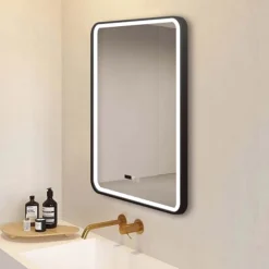 Arezzo Matt Black 600 X 800mm Rectangular LED Illuminated Anti-Fog Bathroom Mirror With Time Display -Bathroom Furniture Store arzim02mb d1