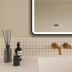 Arezzo Matt Black 600 X 800mm Rectangular LED Illuminated Anti-Fog Bathroom Mirror With Time Display -Bathroom Furniture Store arzim02mb d2