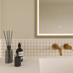Arezzo Brushed Brass 500 X 700mm Rectangular LED Illuminated Anti-Fog Bathroom Mirror -Bathroom Furniture Store arzim06bb d1