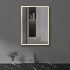 Arezzo Brushed Brass 500 X 700mm Rectangular LED Illuminated Anti-Fog Bathroom Mirror -Bathroom Furniture Store arzim06bb d3