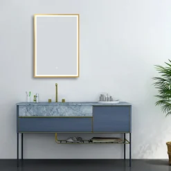 Arezzo Brushed Brass 500 X 700mm Rectangular LED Illuminated Anti-Fog Bathroom Mirror -Bathroom Furniture Store arzim06bb d5