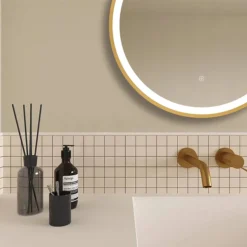 Arezzo Brushed Brass 600mm Round LED Illuminated Anti-Fog Bathroom Mirror 7 Arezzo Brushed Brass 600mm Round LED Illuminated Anti-Fog Bathroom Mirror -Bathroom Furniture Store arzim08bb d1