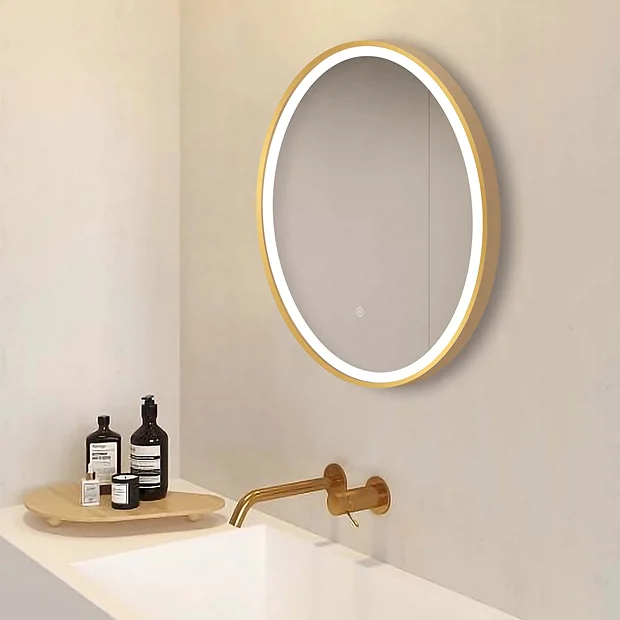 Arezzo Brushed Brass 600mm Round LED Illuminated Anti-Fog Bathroom Mirror 2 Arezzo Brushed Brass 600mm Round LED Illuminated Anti-Fog Bathroom Mirror - Image 2