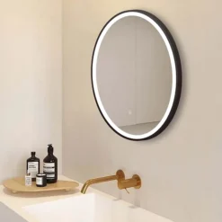 Arezzo Matt Black 600mm Round LED Illuminated Anti-Fog Bathroom Mirror -Bathroom Furniture Store arzim08mb d1