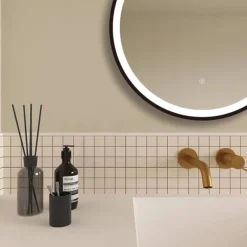 Arezzo Matt Black 600mm Round LED Illuminated Anti-Fog Bathroom Mirror -Bathroom Furniture Store arzim08mb d2