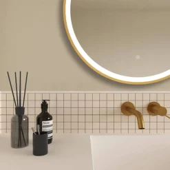 Arezzo Brushed Brass 700mm Round LED Illuminated Anti-Fog Bathroom Mirror -Bathroom Furniture Store arzim09bb d1