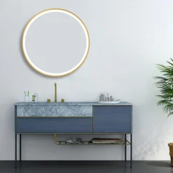 Arezzo Brushed Brass 700mm Round LED Illuminated Anti-Fog Bathroom Mirror -Bathroom Furniture Store arzim09bb d3