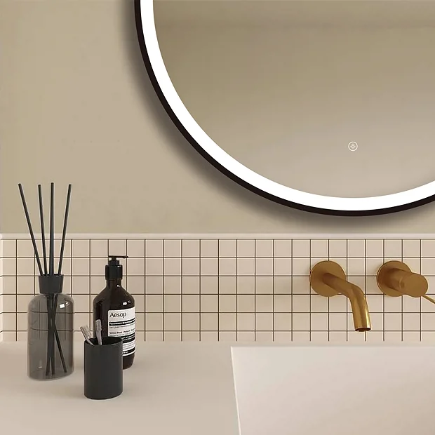 Arezzo Matt Black 800mm Round LED Illuminated Anti-Fog Bathroom Mirror 1 Arezzo Matt Black 800mm Round LED Illuminated Anti-Fog Bathroom Mirror