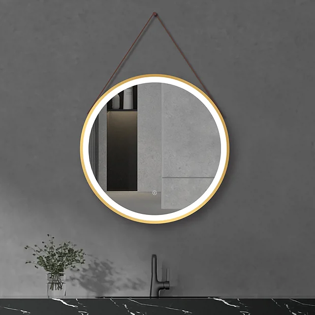 Arezzo Brushed Brass Hanging 600mm Round LED Illuminated Anti-Fog Bathroom Mirror 4 Arezzo Brushed Brass Hanging 600mm Round LED Illuminated Anti-Fog Bathroom Mirror - Image 4
