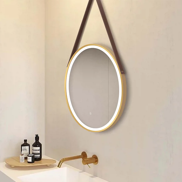 Arezzo Brushed Brass Hanging 600mm Round LED Illuminated Anti-Fog Bathroom Mirror 2 Arezzo Brushed Brass Hanging 600mm Round LED Illuminated Anti-Fog Bathroom Mirror - Image 2
