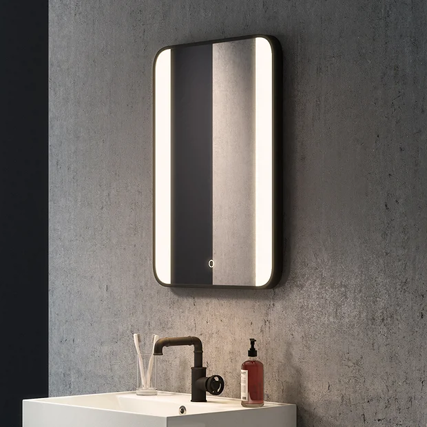 Arezzo Matt Black 500 X 700mm Rectangular LED Illuminated Anti-Fog Bathroom Mirror 2 Arezzo Matt Black 500 X 700mm Rectangular LED Illuminated Anti-Fog Bathroom Mirror - Image 2