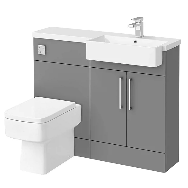Arezzo 1100 Matt Grey Semi-Recessed Square Combination Vanity Unit (Chrome Flush & Handles) 2 Arezzo 1100 Matt Grey Semi-Recessed Square Combination Vanity Unit (Chrome Flush & Handles) - Image 2