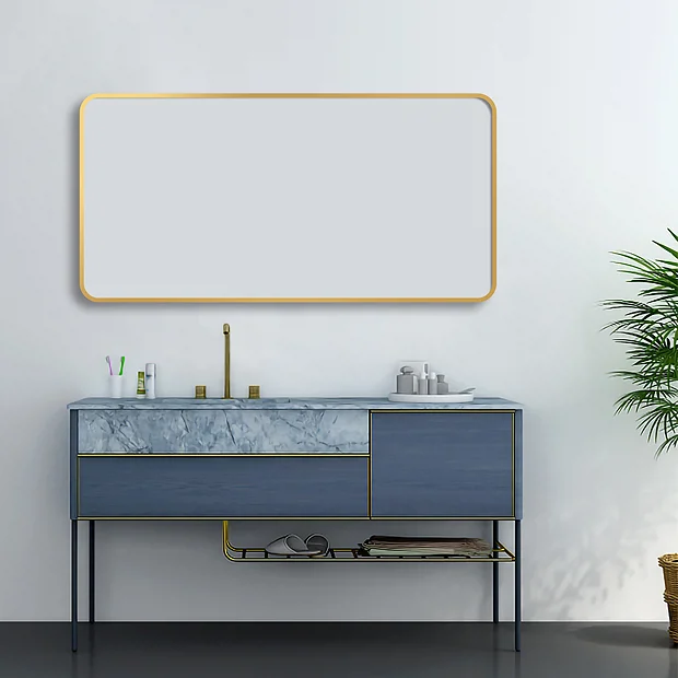 Arezzo Brushed Brass Framed Bathroom Mirror - 1400 X 700mm 1 Arezzo Brushed Brass Framed Bathroom Mirror - 1400 X 700mm