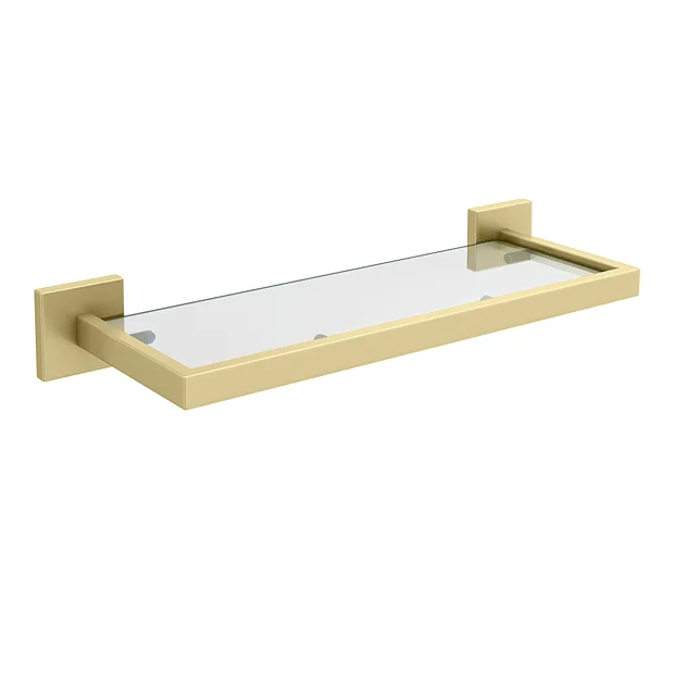 Arezzo Modern Wall Mounted Glass Shelf Brushed Brass 1 Arezzo Modern Wall Mounted Glass Shelf Brushed Brass