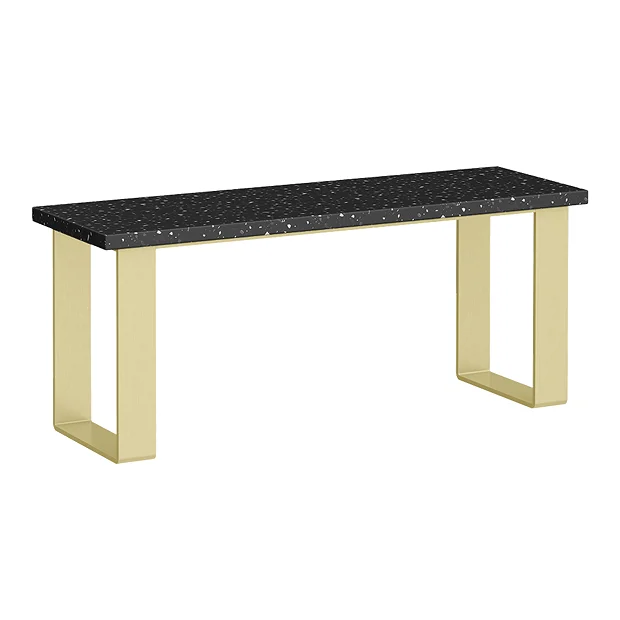 Arezzo Black Terrazzo Bathroom Bench With Brushed Brass Frame (1100 X 350mm) 2 Arezzo Black Terrazzo Bathroom Bench With Brushed Brass Frame (1100 X 350mm) - Image 2