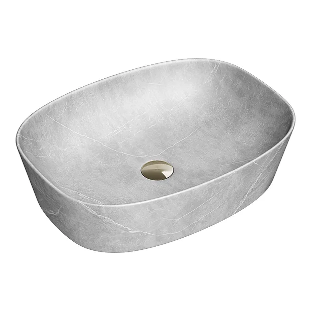 Arezzo 505 X 385mm Curved Rectangular Counter Top Basin - Light Grey Marble Effect 2 Arezzo 505 X 385mm Curved Rectangular Counter Top Basin - Light Grey Marble Effect - Image 2