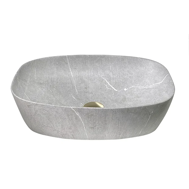Arezzo 505 X 385mm Curved Rectangular Counter Top Basin - Light Grey Marble Effect 4 Arezzo 505 X 385mm Curved Rectangular Counter Top Basin - Light Grey Marble Effect - Image 4