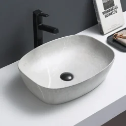 Arezzo 505 X 385mm Curved Rectangular Counter Top Basin - Light Grey Marble Effect 6 Arezzo 505 X 385mm Curved Rectangular Counter Top Basin - Light Grey Marble Effect -Bathroom Furniture Store az505lgmd1