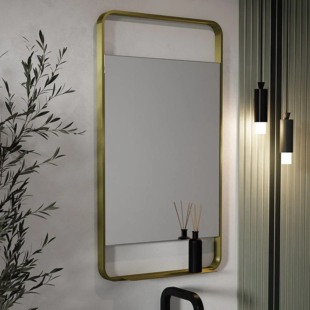 Arezzo Brushed Brass 550 X 1000mm Mirror With Shelf 3 Arezzo Brushed Brass 550 X 1000mm Mirror With Shelf - Image 3