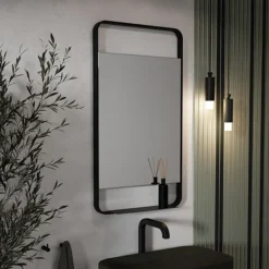 Arezzo Matt Black 550 X 1000mm Mirror With Shelf -Bathroom Furniture Store az55100mb d1