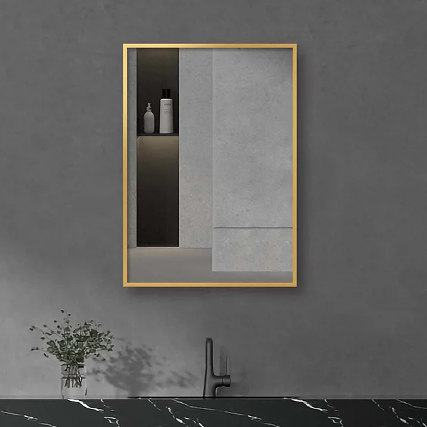 Arezzo Brushed Brass Square Edge 700 X 500 Mirror 1 Arezzo Brushed Brass Square Edge 700 X 500 Mirror