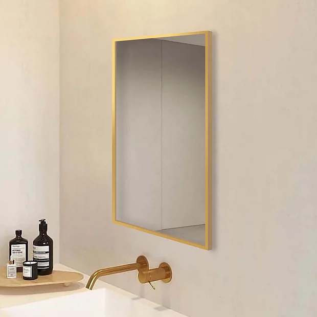 Arezzo Brushed Brass Square Edge 700 X 500 Mirror 2 Arezzo Brushed Brass Square Edge 700 X 500 Mirror - Image 2