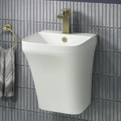 Bathroom Furniture Store 21 Arezzo Square Matt White Ceramic One Piece Wall Hung Basin 1TH - 365mm Wide