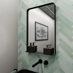 Arezzo Matt Black 500 X 750mm Mirror With Shelf 5 Arezzo Matt Black 500 X 750mm Mirror With Shelf -Bathroom Furniture Store az5x75mb d1