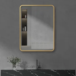 Arezzo Brushed Brass 800 X 600 Rectangular Mirror 7 Arezzo Brushed Brass 800 X 600 Rectangular Mirror -Bathroom Furniture Store az68cvbb d2