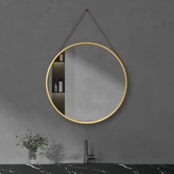 Arezzo Brushed Brass Hanging 600mm Round Bathroom Mirror -Bathroom Furniture Store az6hmbb d2