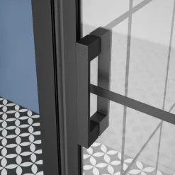 Arezzo 700 X 700 Matt Black Grid Frameless Pivot Door Shower Enclosure + Tray -Bathroom Furniture Store az7pdet nd2