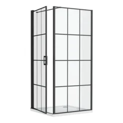 Arezzo 700 X 700 Matt Black Grid Frameless Pivot Door Shower Enclosure + Tray -Bathroom Furniture Store az7pdet nd4
