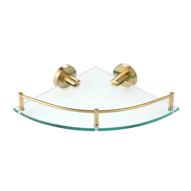 Arezzo Brushed Brass Glass Corner Shelf 1 Arezzo Brushed Brass Glass Corner Shelf