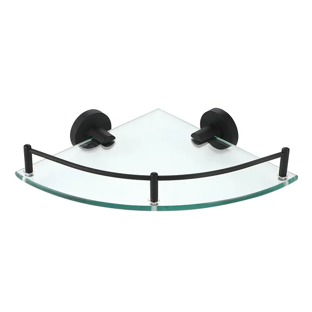 Arezzo Matt Black Glass Corner Shelf 1 Arezzo Matt Black Glass Corner Shelf
