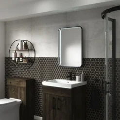 Arezzo Matt Black 500 X 700mm Rectangular LED Illuminated Bathroom Mirror With Infrared Sensor & Anti-Fog -Bathroom Furniture Store az8910mb d2