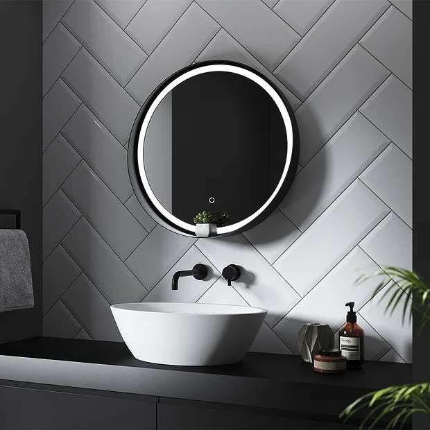 Arezzo Matt Black 600mm Round Colour Changing LED Illuminated Bathroom Mirror With Anti-Fog 3 Arezzo Matt Black 600mm Round Colour Changing LED Illuminated Bathroom Mirror With Anti-Fog - Image 3