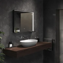Arezzo Matt Black 800 X 600mm LED Illuminated Bathroom Mirror With QI Charger & Anti-Fog 5 Arezzo Matt Black 800 X 600mm LED Illuminated Bathroom Mirror With QI Charger & Anti-Fog -Bathroom Furniture Store az8940mb d1