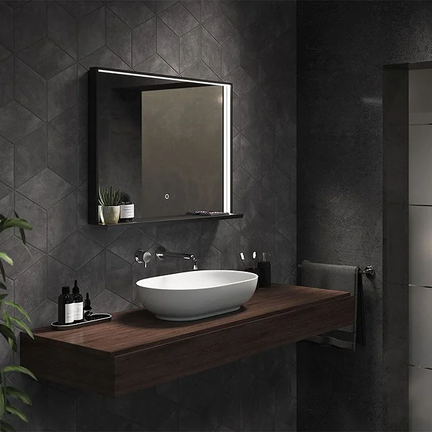 Arezzo Matt Black 800 X 600mm LED Illuminated Bathroom Mirror With QI Charger & Anti-Fog 3 Arezzo Matt Black 800 X 600mm LED Illuminated Bathroom Mirror With QI Charger & Anti-Fog - Image 3
