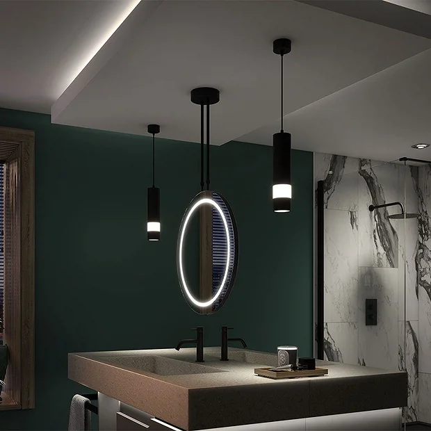 Arezzo Matt Black 600mm Hanging LED Illuminated Bathroom Mirror With Infrared Sensor & Anti-Fog 3 Arezzo Matt Black 600mm Hanging LED Illuminated Bathroom Mirror With Infrared Sensor & Anti-Fog - Image 3