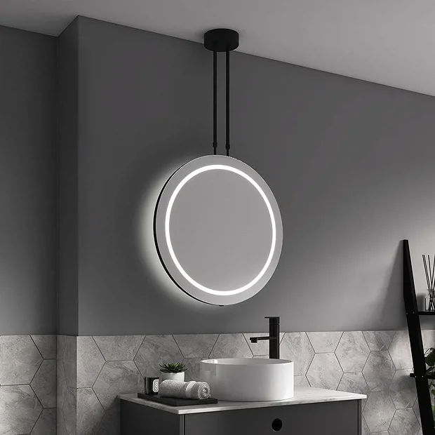 Arezzo Matt Black 600mm Hanging LED Illuminated Bathroom Mirror With Infrared Sensor & Anti-Fog 1 Arezzo Matt Black 600mm Hanging LED Illuminated Bathroom Mirror With Infrared Sensor & Anti-Fog